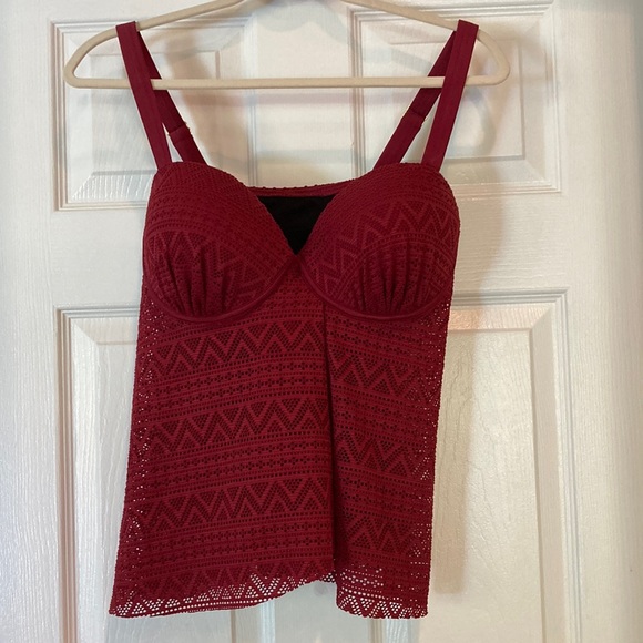 Burgundy Lace Tankini Set - Picture 1 of 10